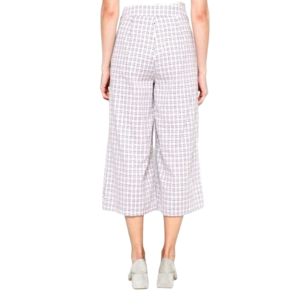 FARROW Fran Pleated High Rise Trousers Checked Jacquard Gaucho Women Medium Red - Picture 6 of 13